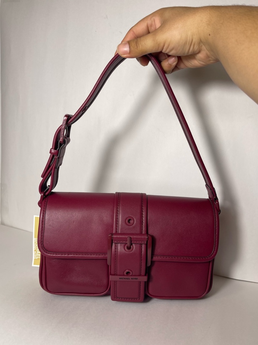 Michael Kors Colby Leather Shoulder Bag with Buckle Detail Color: Mulberry NWT